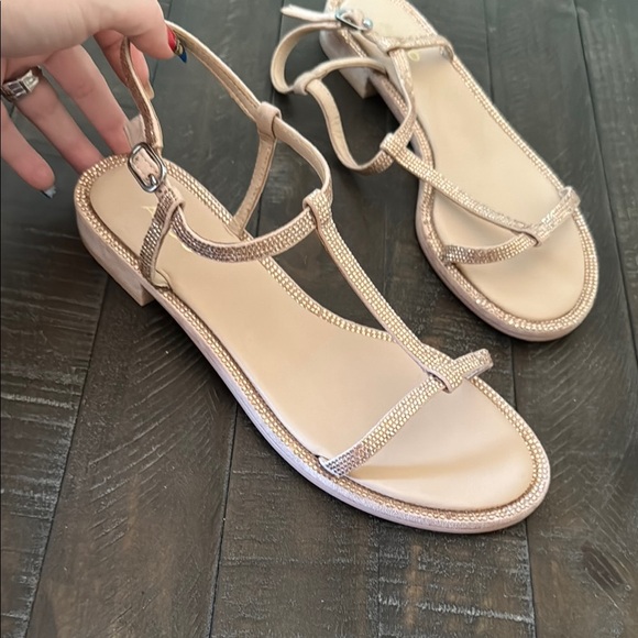 Aldo Rose Gold & Cream Sandals T-Bar Style - Picture 1 of 8